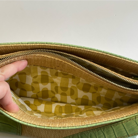 Vtg Y2K Etienne Aigner woven straw handbag with lime green vegan leather straps - Picture 11 of 16